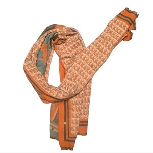 Coach Cashmere Scarf 100% Luxary cashmere Orange Teal Blue Gift Christmas